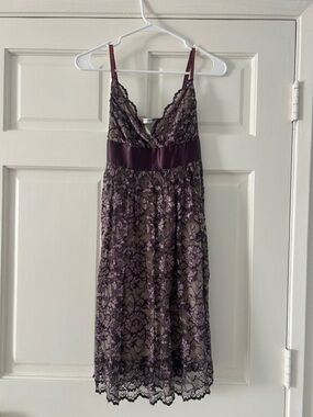 Necessary Objects Purple Lace Overlay Midi Dress